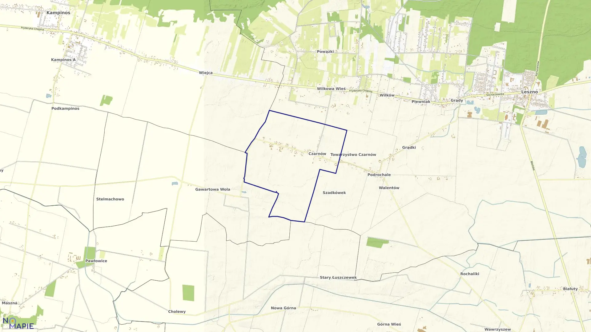 Mapa obrębu CZARNÓW w gminie Leszno