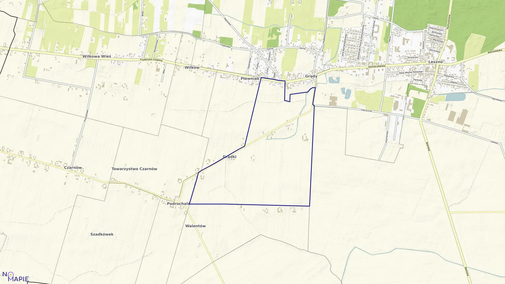 Mapa obrębu GRĄDKI w gminie Leszno