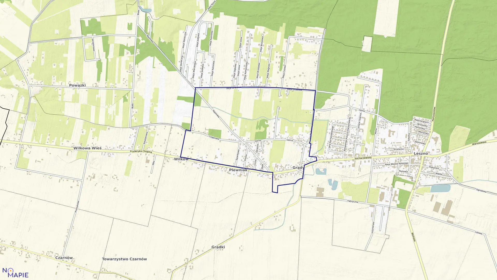 Mapa obrębu GRĄDY w gminie Leszno