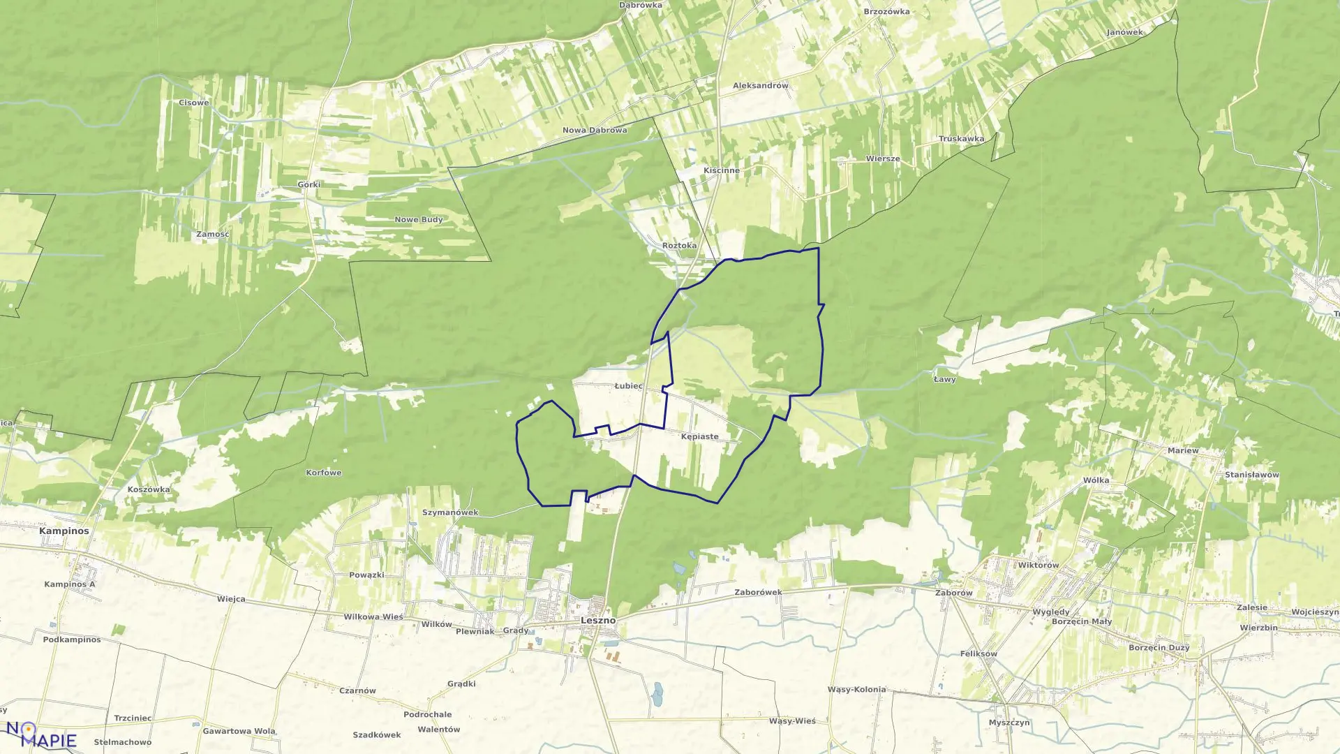Mapa obrębu KĘPIASTE w gminie Leszno