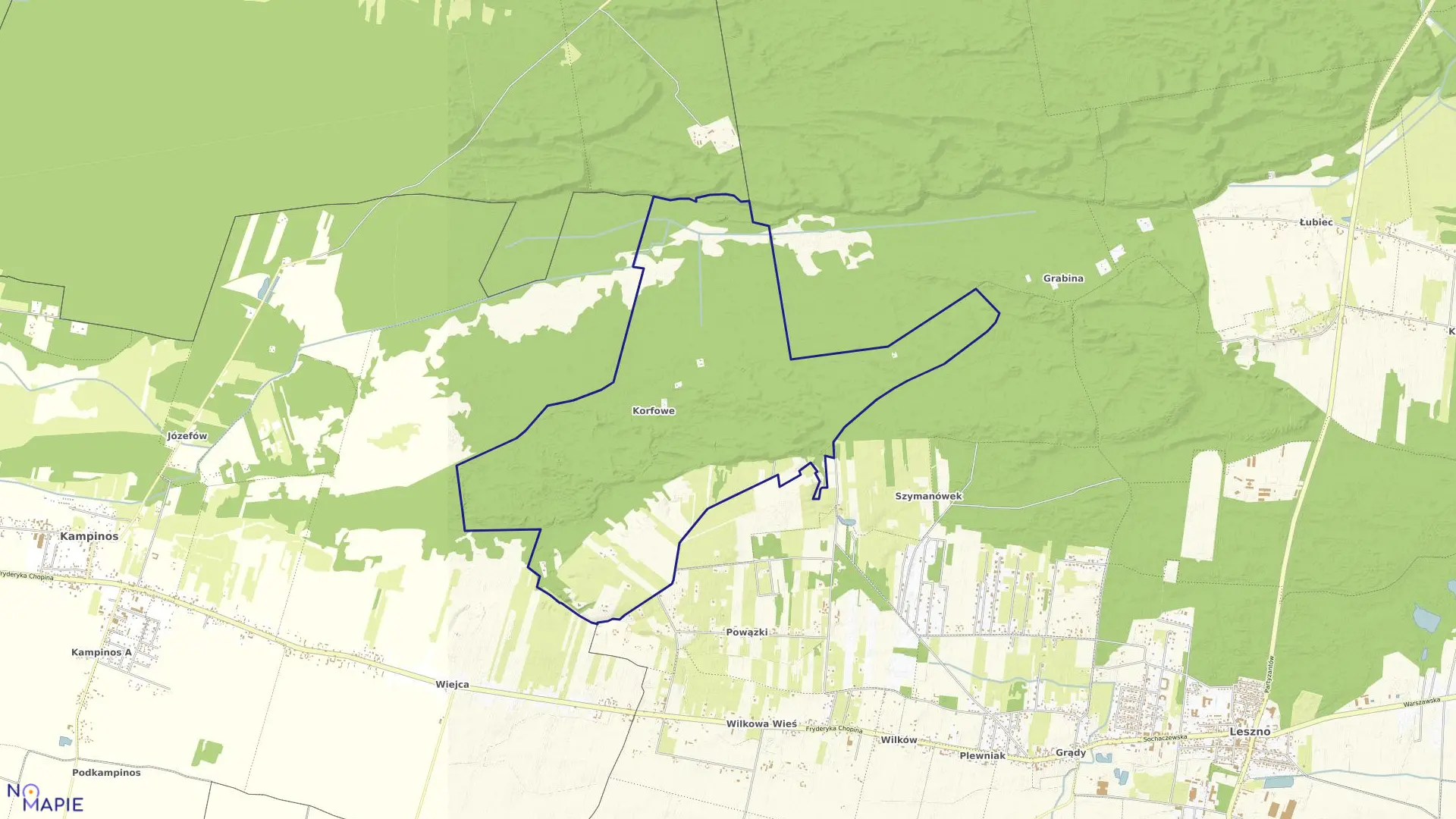 Mapa obrębu KORFOWE w gminie Leszno