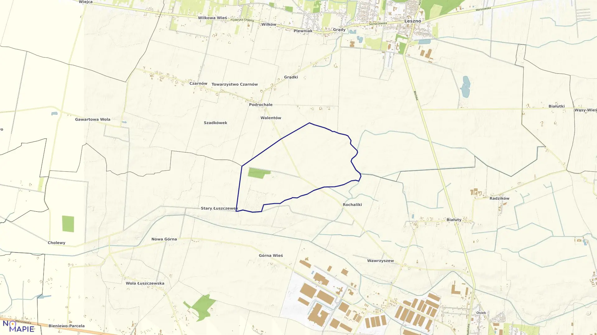 Mapa obrębu ROCHALE WIELKIE w gminie Leszno