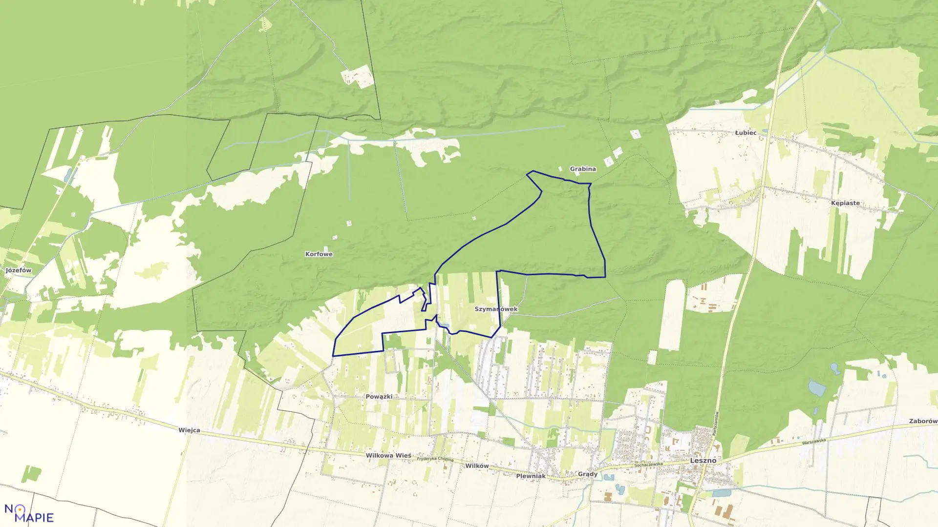 Mapa obrębu SZYMANÓWEK w gminie Leszno